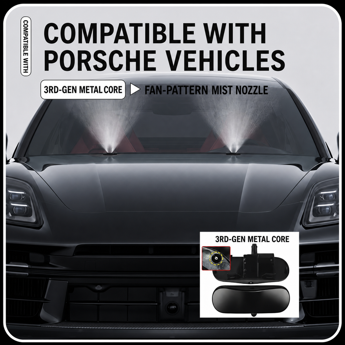 Fan-Pattern Mist Windshield Washer Nozzle Upgrade — Compatible with Porsche Vehicles
