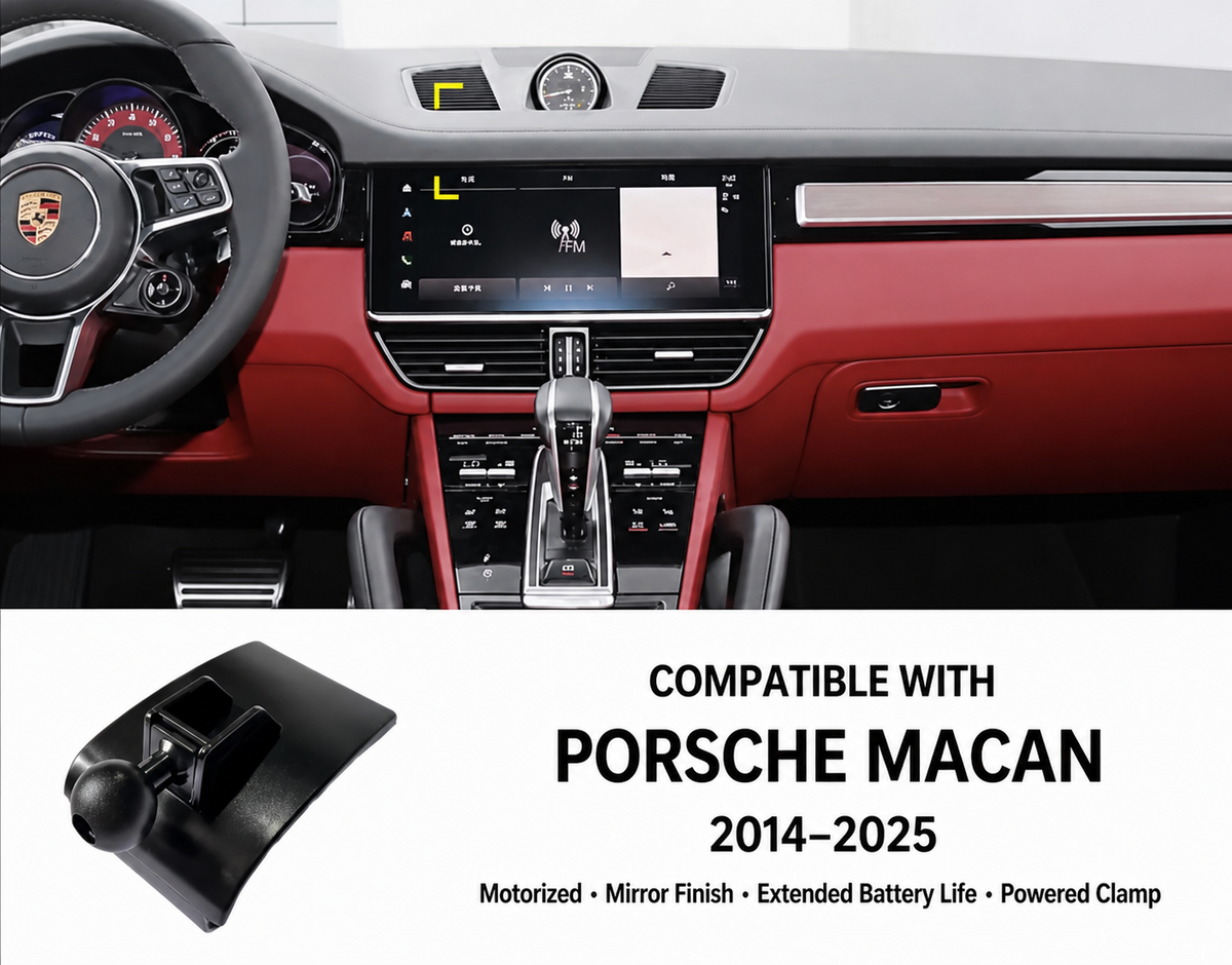 Direct-Fit Motorized Phone Mount — for Porsche Cayenne, Macan, Panamera, 718, 911 & Taycan
