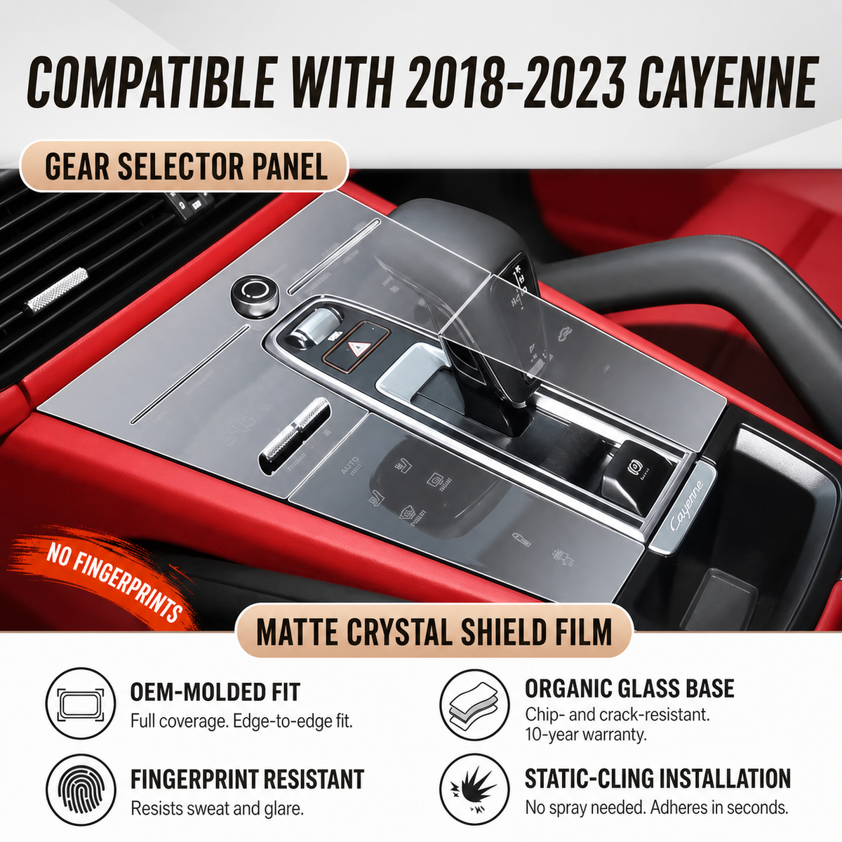 Gear Selector Panel Protective Hard Film — for Porsche Cayenne, Panamera & Macan