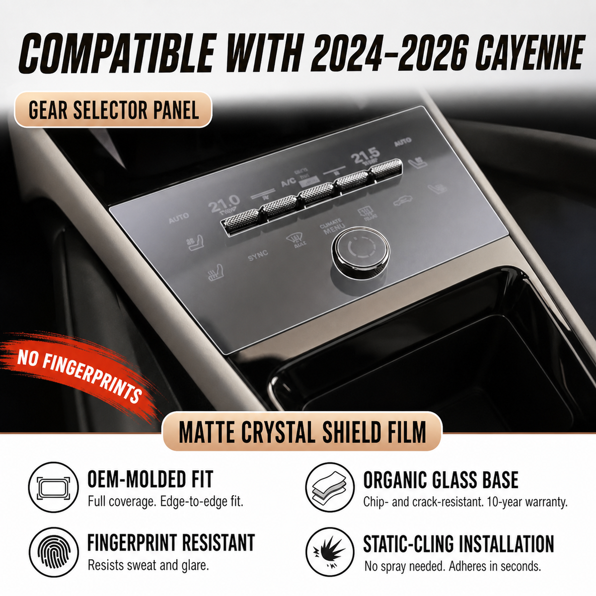 Gear Selector Panel Protective Hard Film — for Porsche Cayenne, Panamera & Macan