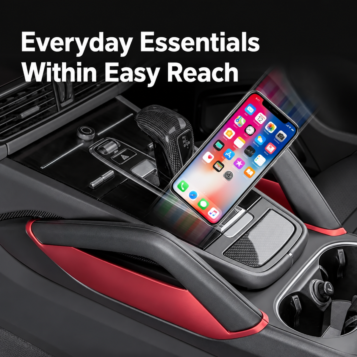 Easy access to a phone and small essentials in the Cayenne console side storage box
