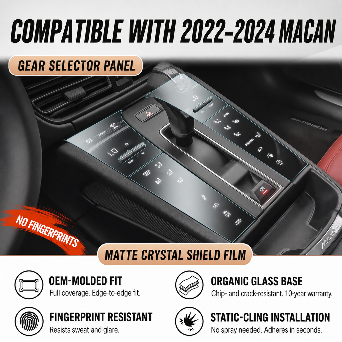 Gear Selector Panel Protective Hard Film — for Porsche Cayenne, Panamera & Macan